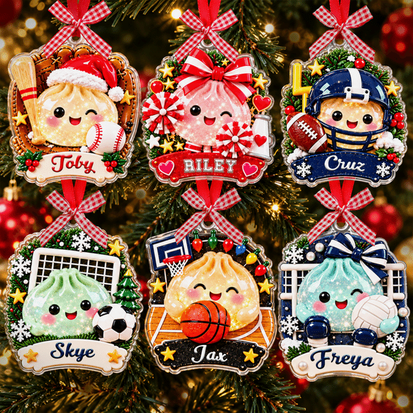 Personalised Multicolour 3D-Effect Artwork Sports Dumpling Acrylic Hanging Ornament with Name Tree Decoration Christmas Gift for Child Player