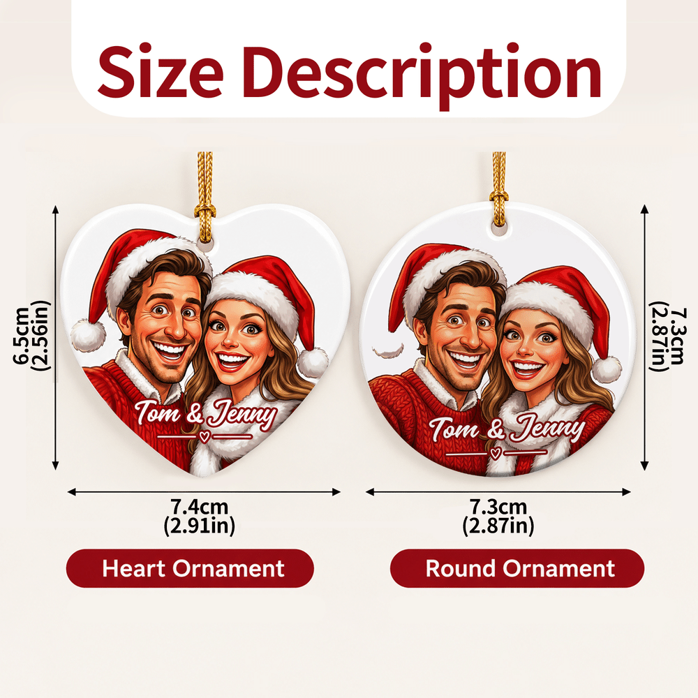 Personalised Exaggerated Western Comic Style Photo Heart Round Ceramic Ornament with Text Tree Decor Christmas Gift for Family 7