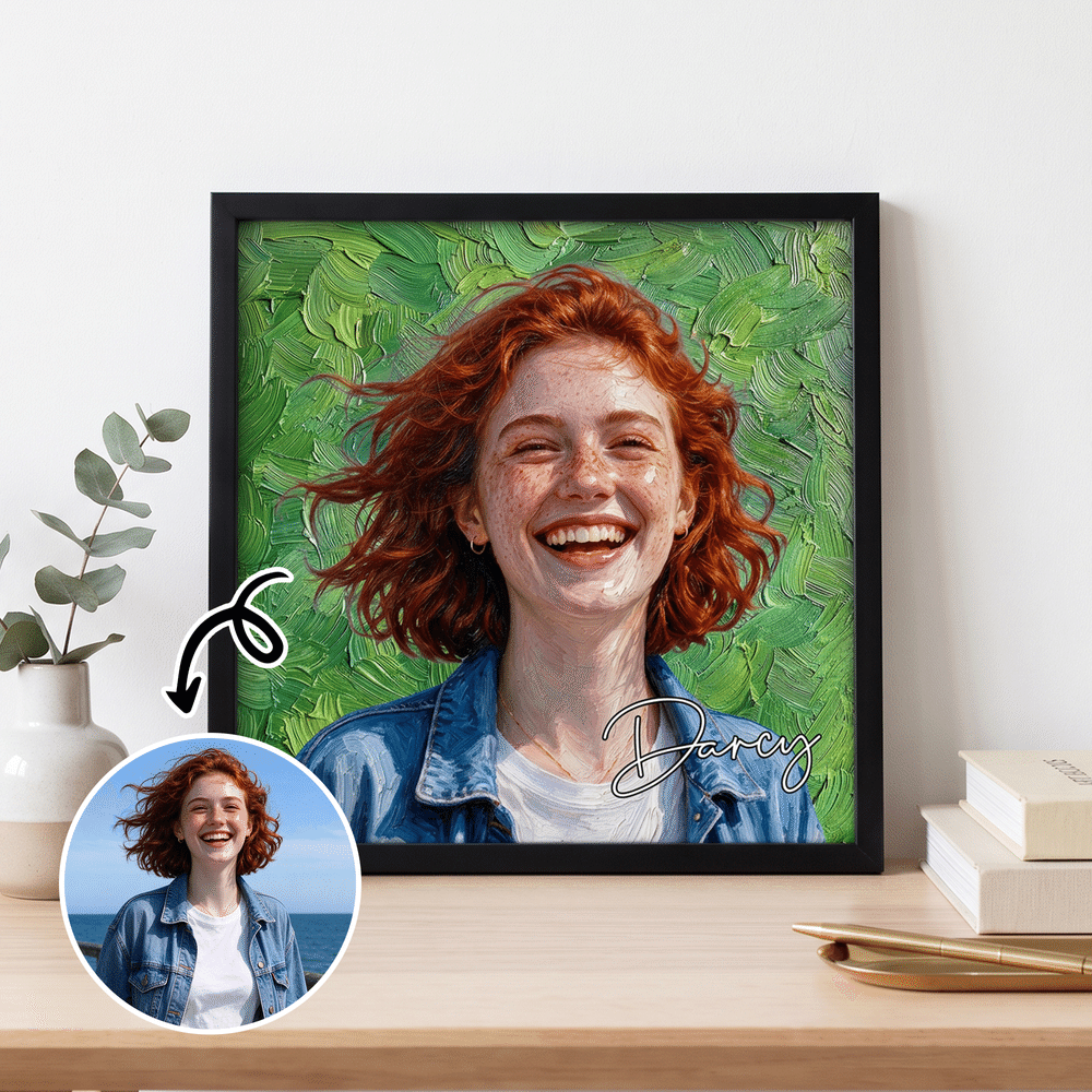 Personalized Impasto Oil Painting Style Portrait Canvas Prints with Name Home Decor Anniversary Housewarming Gift for Family Friends 6