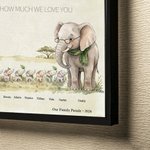 Personalised Cartoon Elephant Family Canvas Poster Framed Painting with 1-10 Names and Year Wall Decor Mother's Day Christmas Gift for Grandparents 7