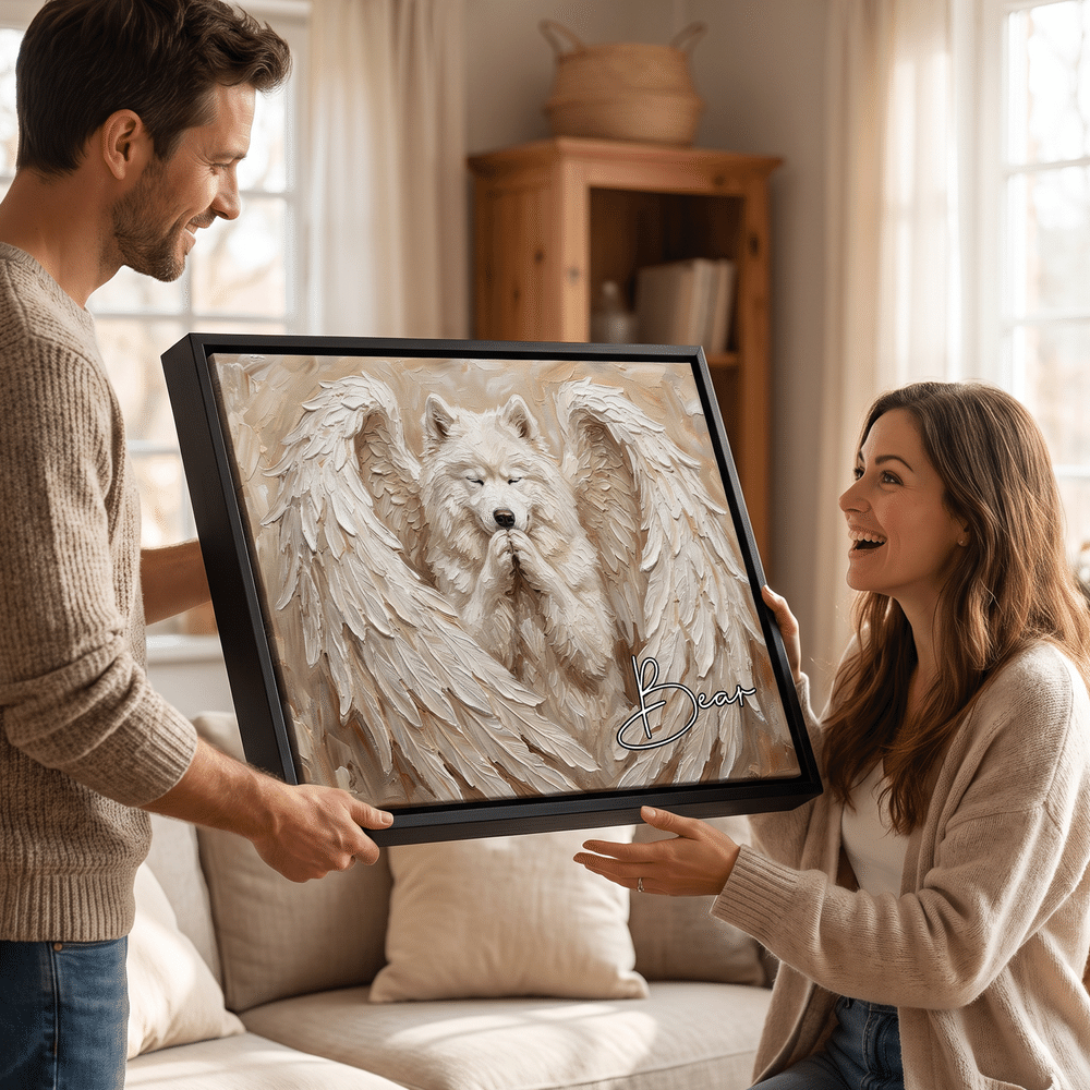 Personalized Angel Wing Style Pet Photo Canvas Prints with Name Home Wall Decor Memorial Gift for Pet Owners 2