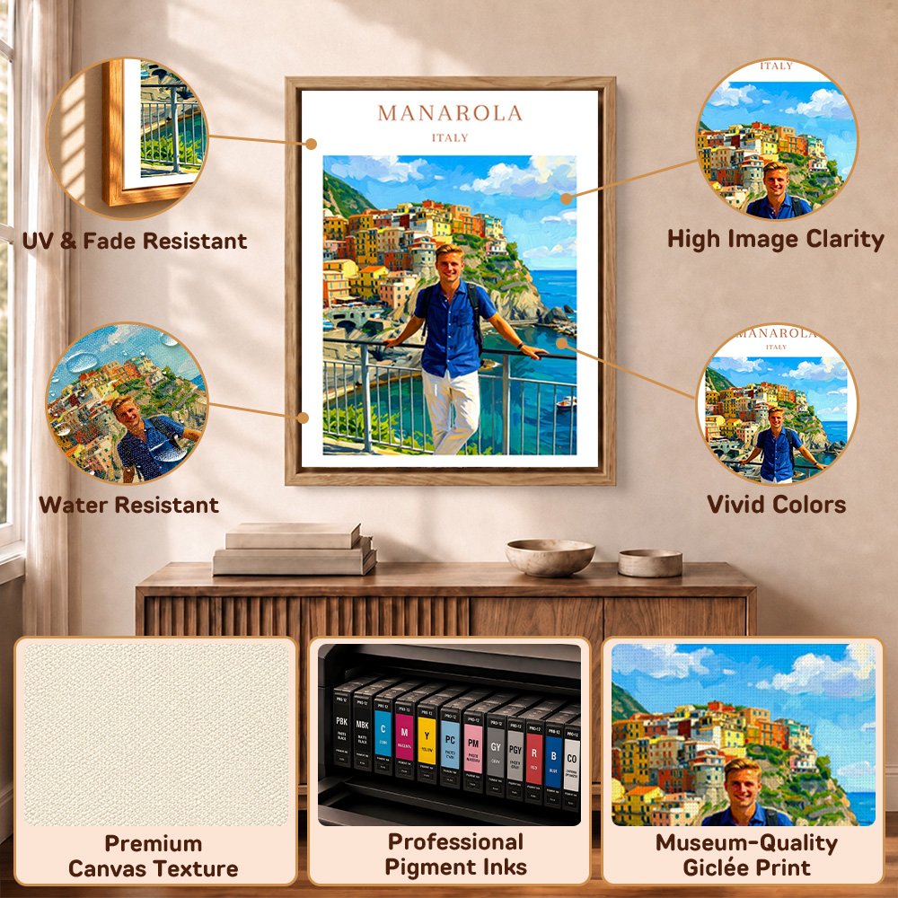Personalised Oil Painting Poster Style Travel Photo Canvas Prints with Title Home Wall Decor Christmas Birthday Gift for Travel Lovers 10