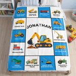 Personalised Cartoon Construction Vehicle Soft Throw Blanket with Name Birthday Christmas Gift for Kid Lorry Lover 1