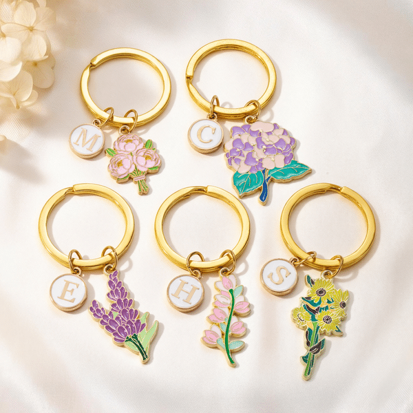 Portachiavi personalizzato a forma di bouquet di fiori colorati con iniziale – Ciondolo per borsa, ideale per l’uso quotidiano, come regalo per le feste o per il compleanno, per le donne e le migliori amiche