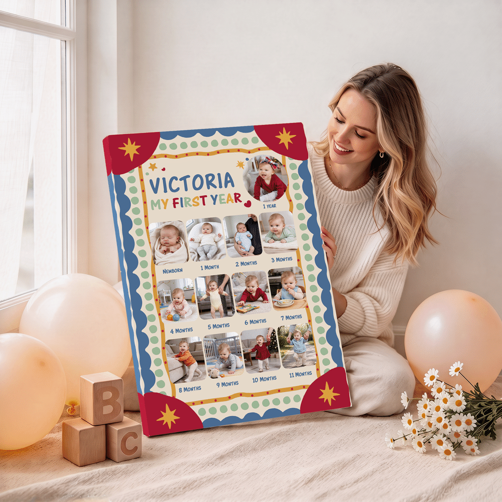 Personalised Playful Circus Theme Photos Canvas Prints with Baby Information Nursery First Birthday Party Decor Gift for New Parents 2