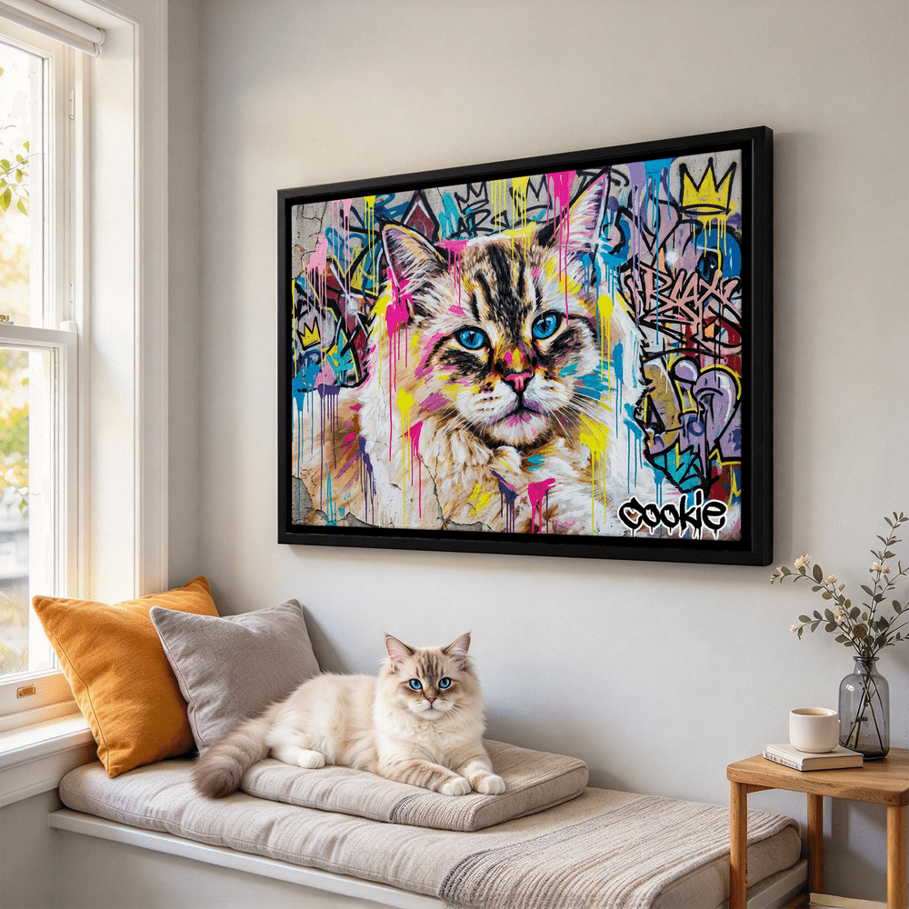 Láminas personalizadas en lienzo con fotos de mascotas y grafitis urbanos, con nombre incluido. Decoración para el hogar. Regalo ideal para fiestas de mascotas, cumpleaños o inauguraciones de casa, para los dueños de mascotas. 5
