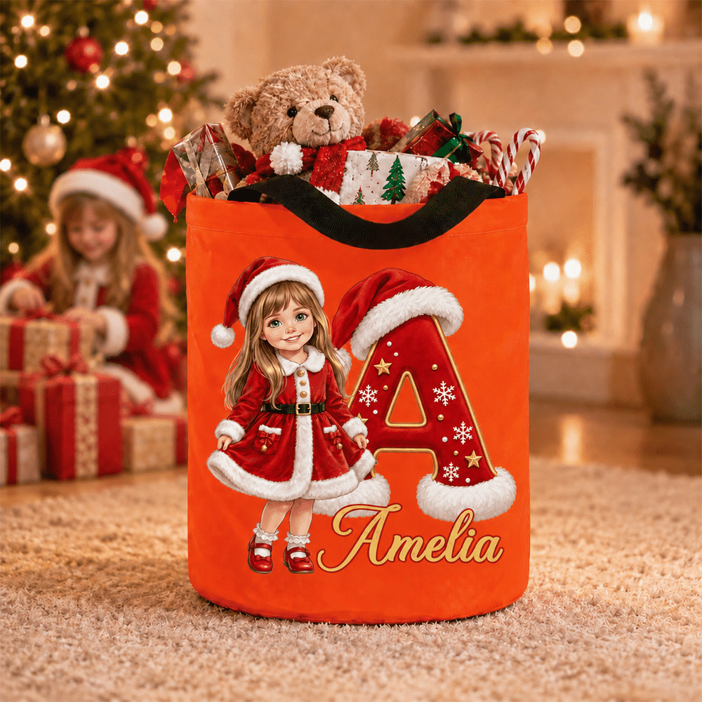 Personalized 3D-Effect Artwork Cartoon Christmas Character Photo LED Light Bucket Bag with Name and Initial Christmas Party Gift for Boys Girls 1