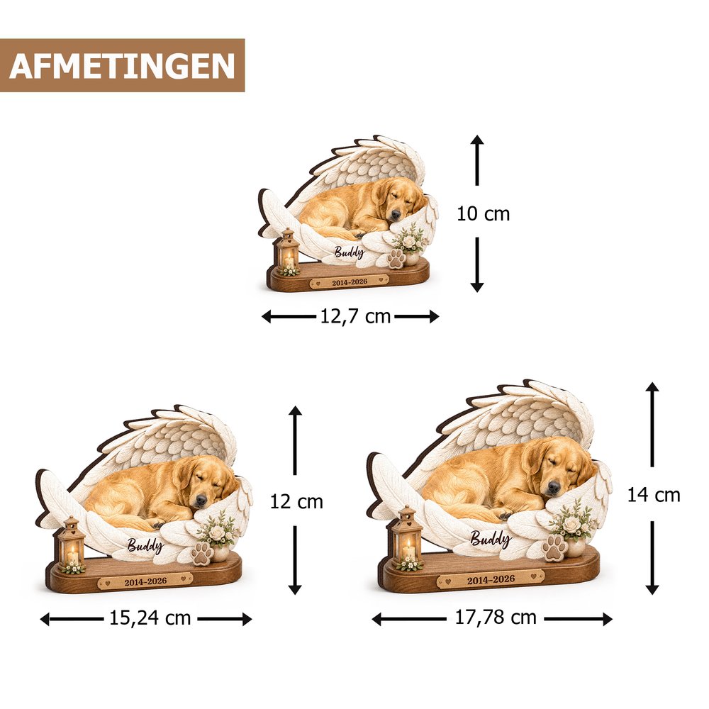 Gepersonaliseerde houten gedenkplaat met engelenvleugels naam en datum herdenkingsdecoratie en troostcadeau voor dierenliefhebbers 8