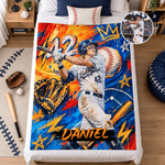 Personalized Graffiti Oil Painting Style Photo Soft Throw Blanket with Name and Number Baseball Club Birthday Gift for Baseball Player