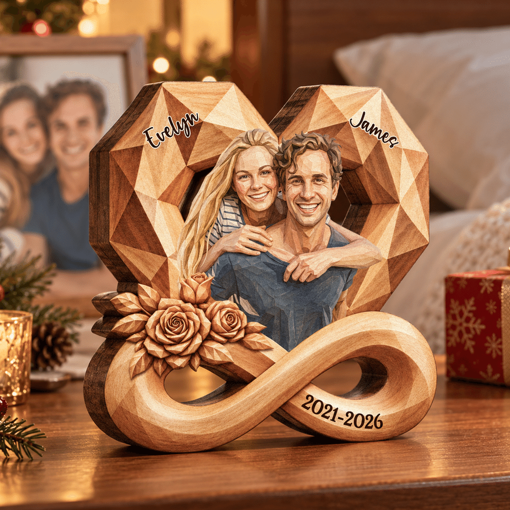Personalised 3D-Style Art Photo Infinity Rose Layered Wooden Decoration with Name Year and Text  Anniversary Christmas Gift for Couple Husband Wife 2