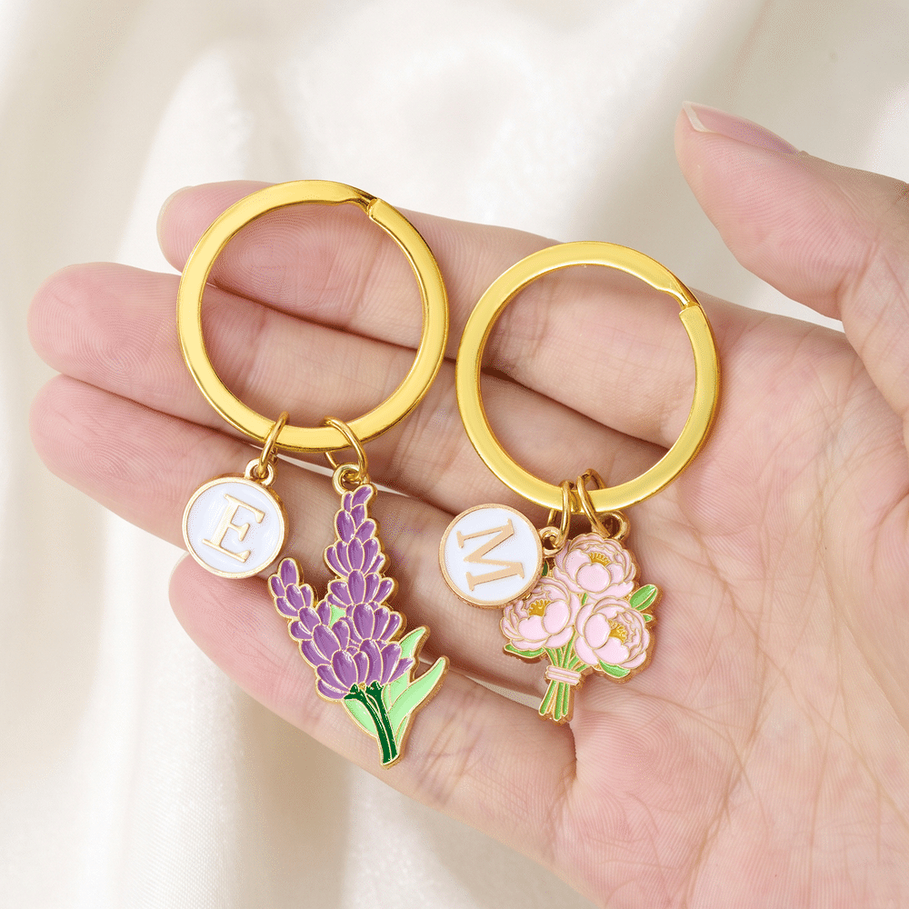 Personalised Colourful Flower Bouquet Keychain Bag Charm with Initial Daily Use Holiday Birthday Gift for Women Besties 4