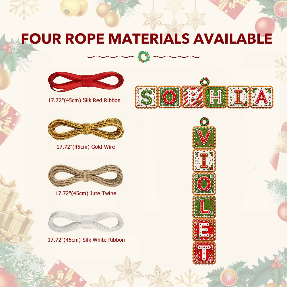 Adorno de madera personalizado con efecto 3D, con nombre en forma de galleta de jengibre, horizontal o vertical, para decorar el árbol de Navidad; regalo navideño para la familia, los niños y los amigos 7