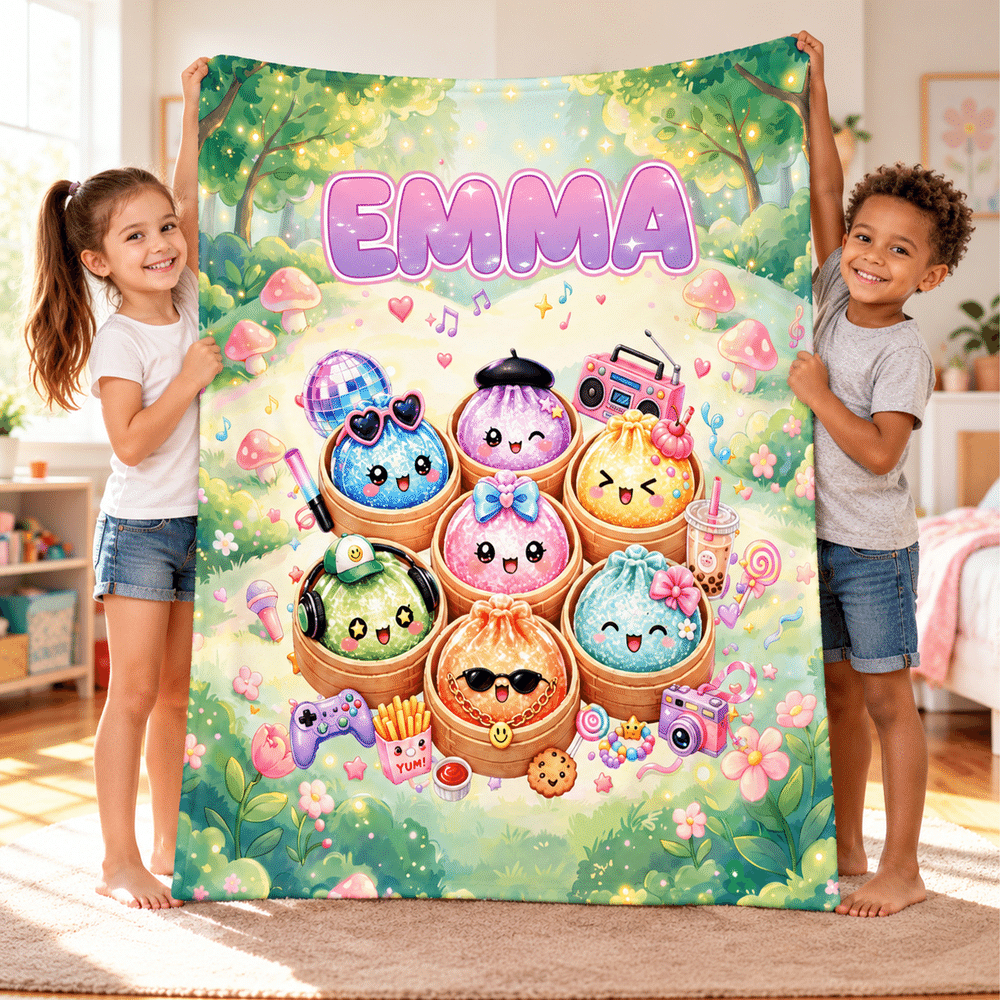 Personalized Dreamy Cartoon Dumpling Soft Throw Blanket with Name Home Decor Birthday Christmas Gift for Boys Girls Teenagers 2