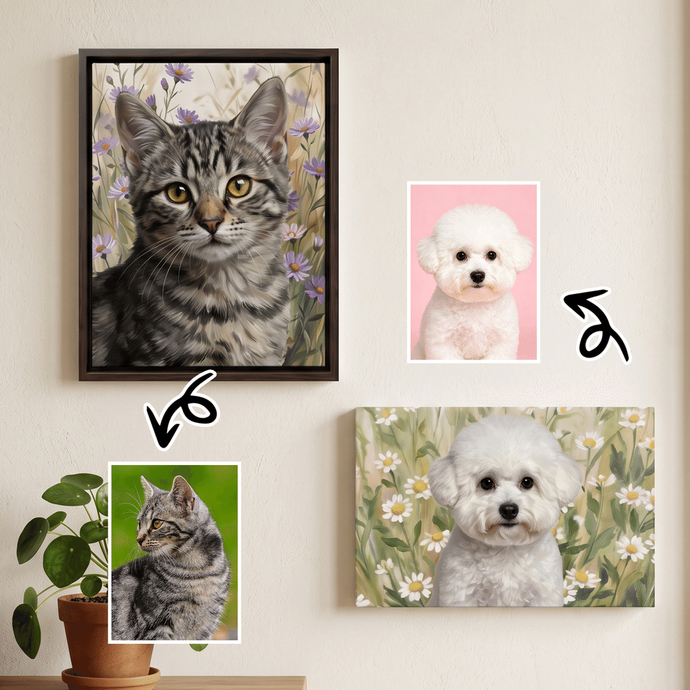 Tableaux sur toile personnalisés, réalistes, à l'huile, représentant des photos d'animaux de compagnie ou des motifs floraux – Décoration d'intérieur, cadeaux pour les fêtes d'animaux de compagnie, les anniversaires ou les pendaisons de crémaillère, destinés aux propriétaires d'animaux de compagnie 6