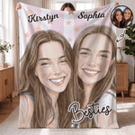 Personalized Star Watercolor Style Character Photo Soft Throw Blanket with Names Home Decor Birthday Gift for Best Friends Besties 1