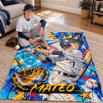 Personalized Graffiti Oil Painting Style Photo Soft Throw Blanket with Name and Number Baseball Club Birthday Gift for Baseball Player