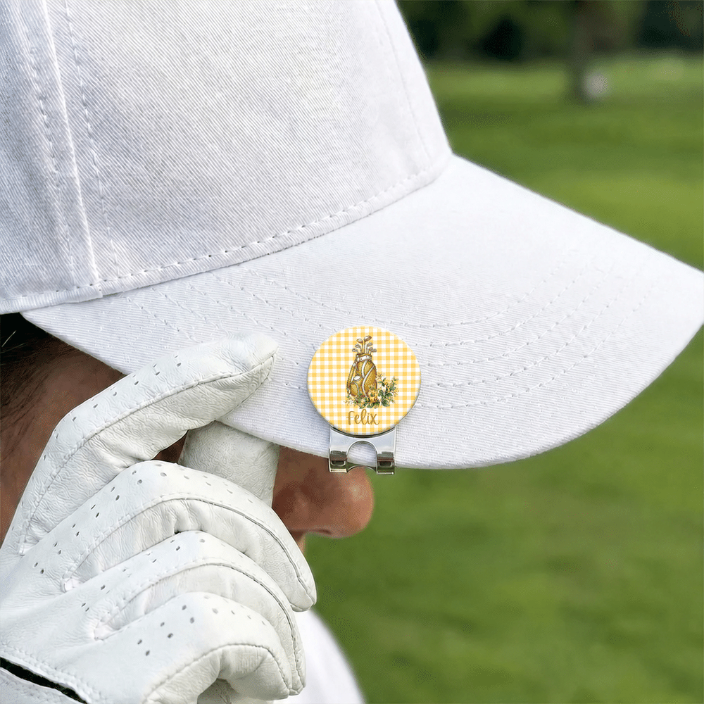 Personalised Birth Flower Plaid Striped Golf-Themed Magnetic Hat Clip with Name Birthday Gift for Golfers Family Friends 6