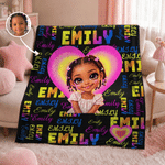 Personalized Cute Cartoon Character Photo Rainbow Heart Name Word Cloud Soft Throw Blanket Birthday Christmas Gift for Teen Girls Daughters 3