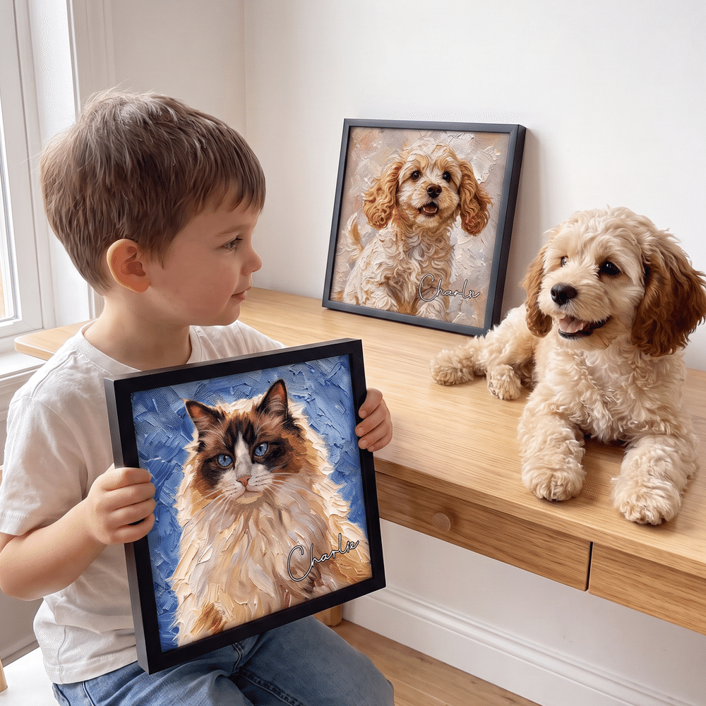 Personalized Oil Painting Style Pet Photo Canvas Prints with Name Home Wall Decor Ship from USA Birthday Gift for Pet Owners Lovers 7
