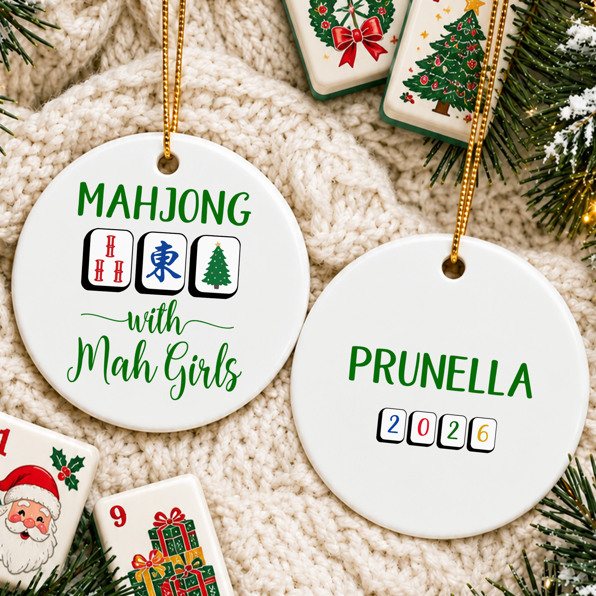 Personalized Fashion Mahjong with Mah Girls Christmas Ornament with Name and Year Home Decor Christmas Gift for Mahjong Lover Player