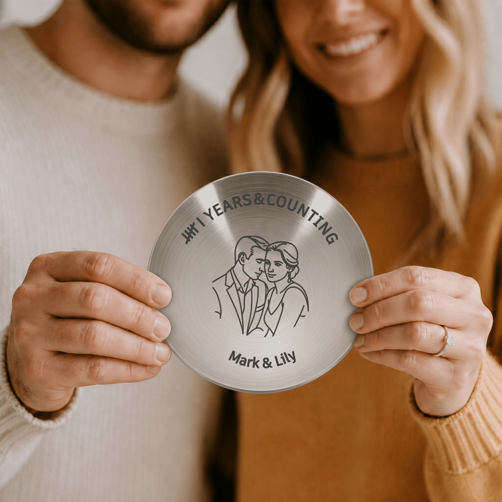 Personalised Engraving Line Art Couple Photo Tally Mark Jewellery Dish with Names Anniversary Birthday Gift for Couples Newlyweds 3