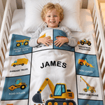 Personalised Cartoon Construction Vehicle Soft Throw Blanket with Name Birthday Christmas Gift for Kid Lorry Lover 4