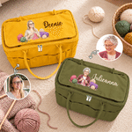 Personalized Photo to Hand Drawn Style Portrait Crochet Knitting Canvas Yarn Needle Storage Bag with Name Birthday Sewing Gift for Craft Lovers 2
