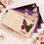 Personalised Birth Flower Butterfly Soft Warm Tassel Scarf with Name Birthday Anniversary Gift for Mum Friend Woman 6