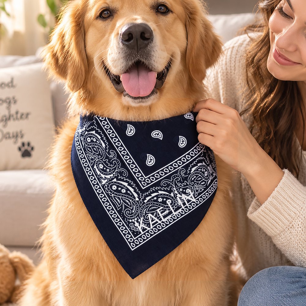 Personalized Bohemian Style Soft 100% Cotton Bandana Scarf with Embroidered Name Daily Wear Christmas Birthday Gift for Pet Owners 4
