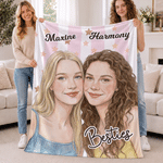 Personalized Star Watercolor Style Character Photo Soft Throw Blanket with Names Home Decor Birthday Gift for Best Friends Besties 3