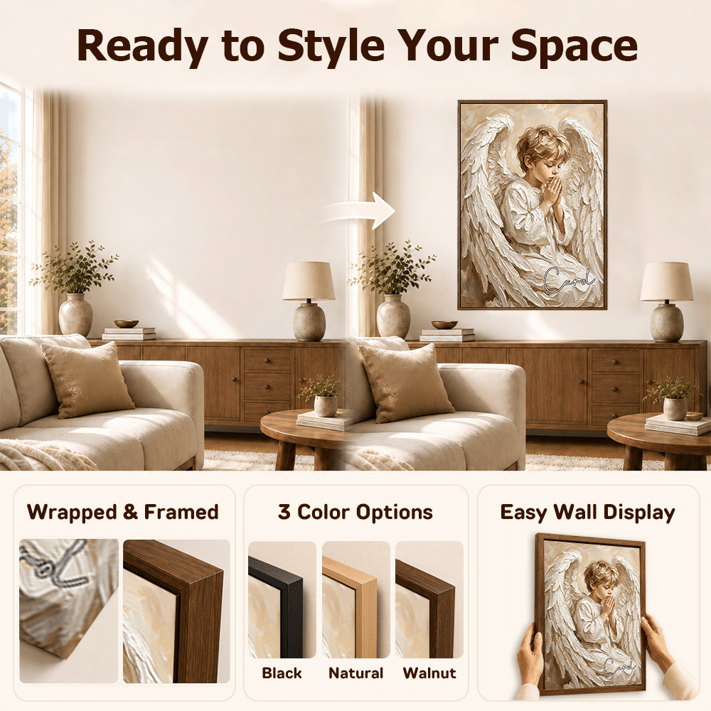 Personalised Impasto Oil Painting Angel Praying Portrait Canvas Prints with Name Home Decor Memorial Sympathy Gift for Family Friends 12
