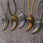 Personalized Lion Tiger Wild Animal Head Birthstone Teeth Antique Silver Necklace with Name Gothic Viking Totem Jewellery Birthday Gift for Men 1
