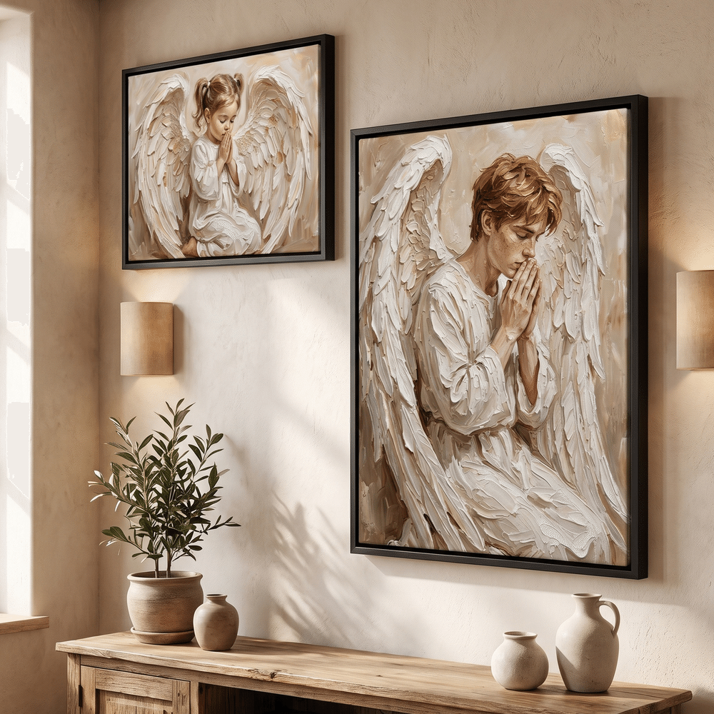 Personalised Impasto Oil Painting Angel Praying Portrait Canvas Prints with Name Home Decor Memorial Sympathy Gift for Family Friends 7