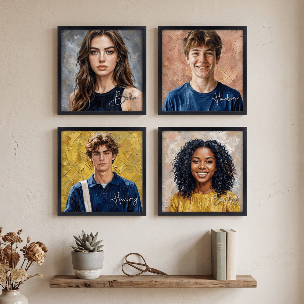 Personalized Impasto Oil Painting Style Portrait Canvas Prints with Name Home Decor Anniversary Housewarming Gift for Family Friends 1