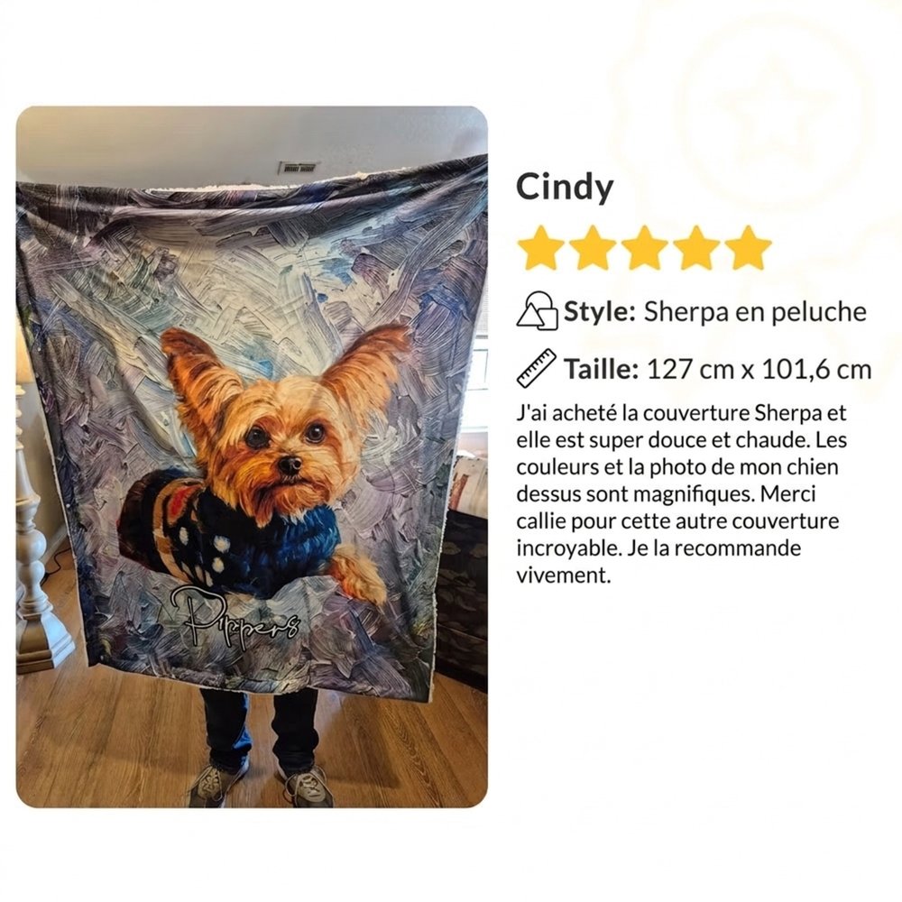 Couverture douce personnalisée avec photo et nom - Effet peinture à l'huile - Cadeau d'anniversaire pour amoureux des animaux 17