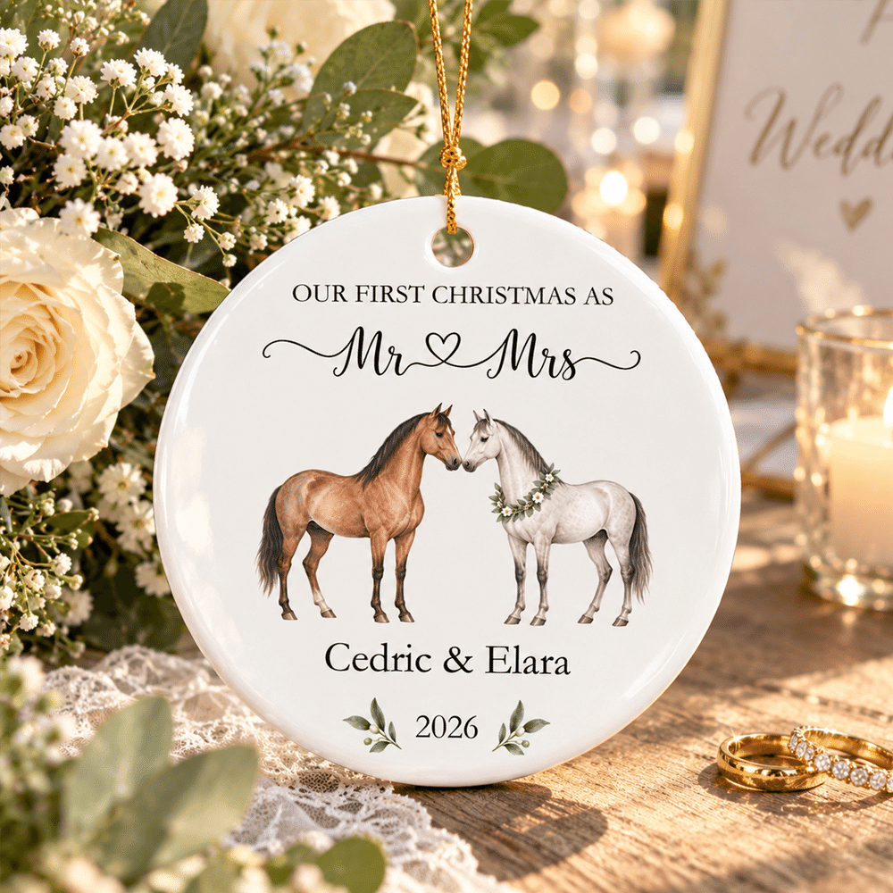 Personalised Our First Christmas Couple Horse Ceramic Ornament with Text and Year Christmas Tree Decor Wedding Christmas Gift for Newlyweds 9