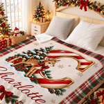 Personalized Christmas-Themed Initial Plaid Soft Throw Blanket with Name Home Decor Christmas Gift for Kids Friends Family