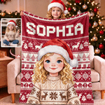 Personalized Christmas Theme Cartoon Character Photo Soft Throw Blanket with Name Home Decor Christmas Gift for Kid 1