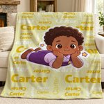 Personalised Cartoon Black Kid Word Cloud Soft Throw Blanket with Name Home Decor Birthday Christmas Gift for Black Boys Girls 4