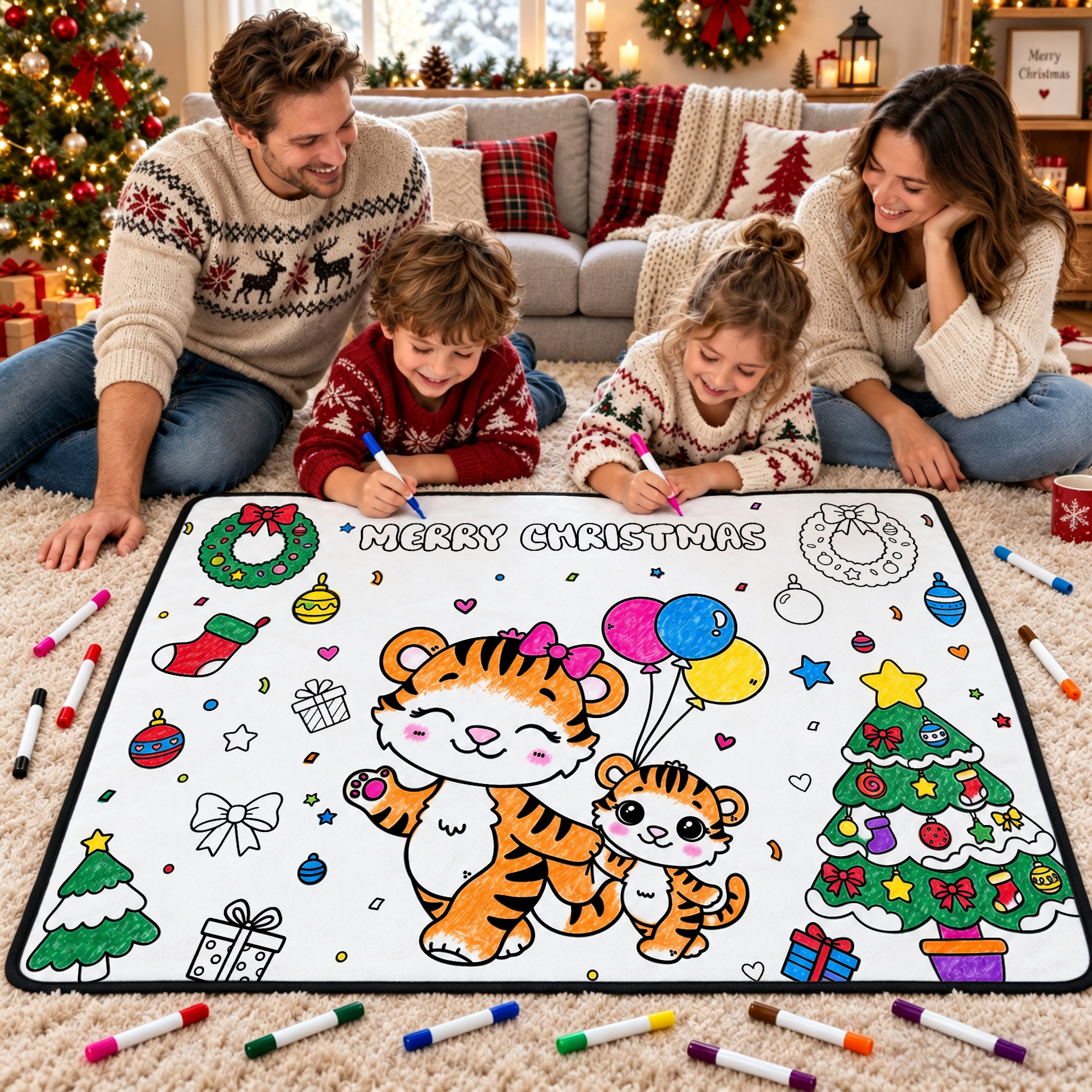 Personalized Forest Animal Coloring Blanket with Text Home Decor Birthday Gift for Kid Family Painting Lover