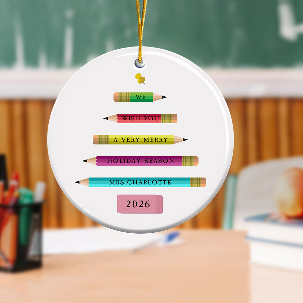 Personalisierte Bleistift Weihnachtsbaum Keramik hängenden Ornament mit Namen Home Decor Weihnachten Geburtstag Geschenk für Lehrer