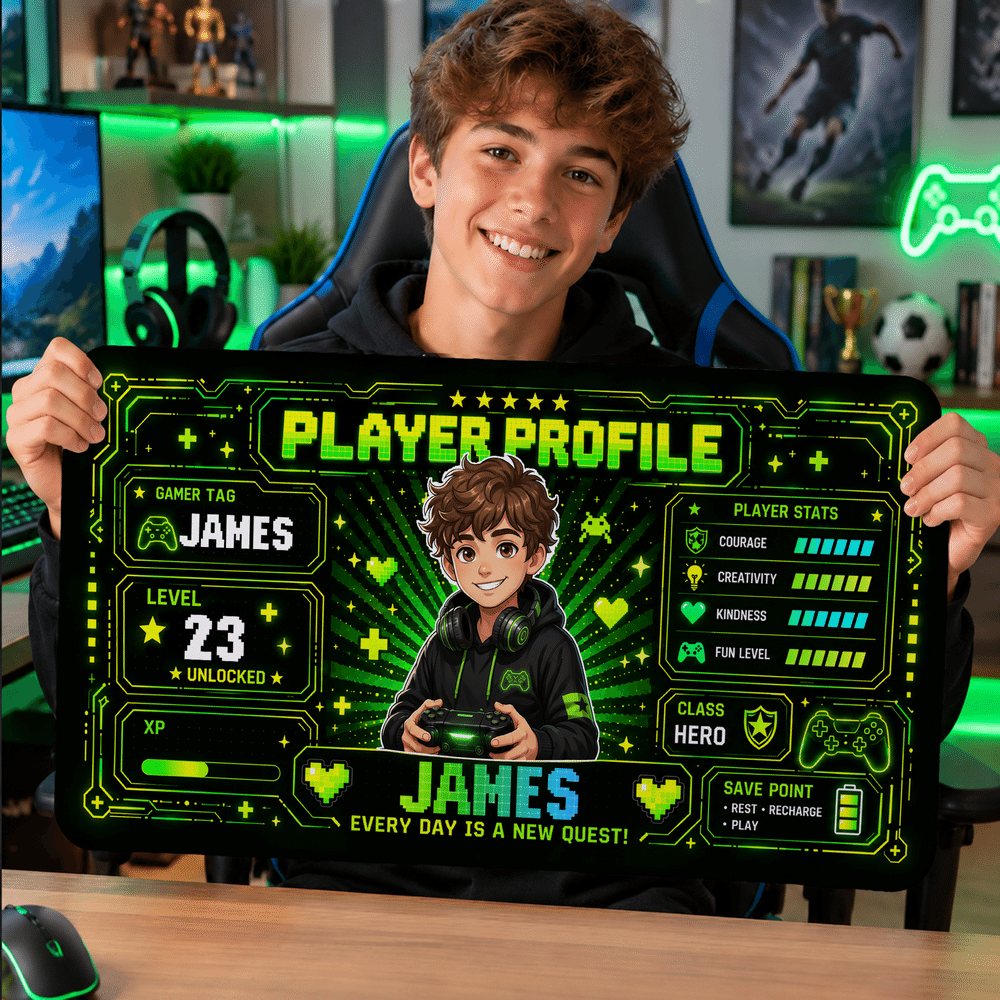 Personalised Cartoon Game Character Photo Non-Slip Mouse Pad Desk Mat with Name and Age Daily Use Birthday Graduation Gift for Kids Teenagers Gamers 5