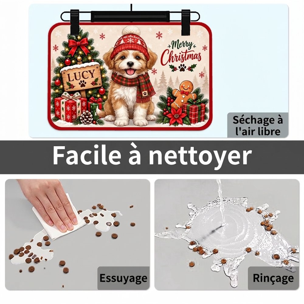 Tapis d'alimentation pour animaux personnalisé avec portrait et nom - Cadeau de Noël pour les amoureux d'aniamux de compagnie 10