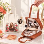 Personalized Birth Flower Character Portrait PU Leather Makeup Bag with Name and Handle Daily Use Mother's Day Gift for Girls Women 6