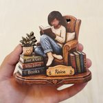 Personalised 3D-Effect Art Cartoon Reading Girl Layered Wooden Decoration with Name Desk Decor Christmas Gift for Girl Book Lover 3