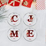 Personalised Christmas Hat Sweater Santa Faux Glitter Initial Ornament with Name and Date Holiday Tree Decor Christmas Party Gift for Family Kids 3
