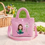 Personalized Cartoon Character Birth Flower Corduroy Crossbody Bag with Name Birthday Christmas Gift for Girls 6
