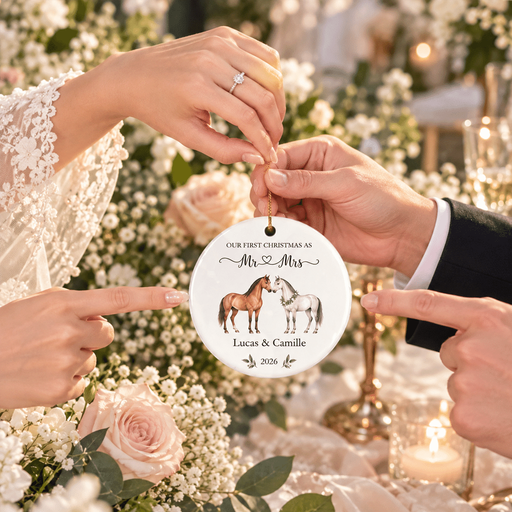 Personalised Our First Christmas Couple Horse Ceramic Ornament with Text and Year Christmas Tree Decor Wedding Christmas Gift for Newlyweds 7