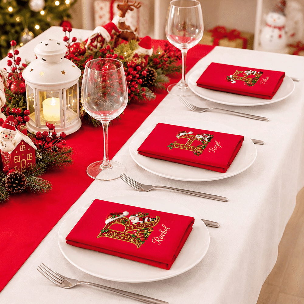 Personalised Santa Claus Santa Hat Initial Christmas Red Napkin with Name Table Decor Christmas Gift for Family Friends 4