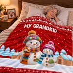 Personalized Christmas Theme Cartoon Snowman Family Soft Throw Blanket with Names Home Decor Christmas Gift for Family Grandma Grandpa 6